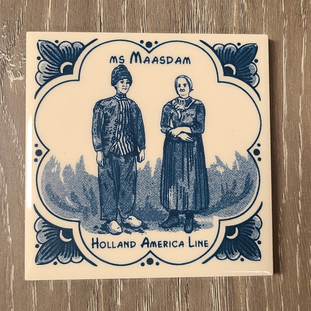 Vintage Holland America Cruise Line Decorative Tile Coaster Ms Maasdam Ship